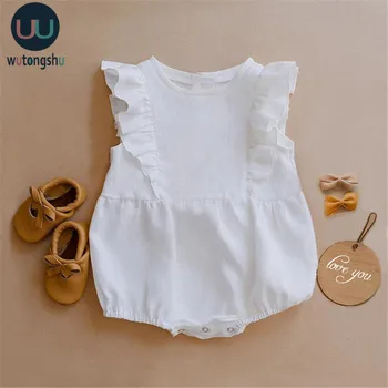 Baby Pige Tøj Sommeren 2020 Ny Spædbarn Baby Pige Rompers Solid Ærmeløs Hvid Pink Nyfødte Buksedragt Tøj Sunsuit Tøj