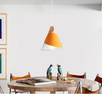 Nordisk hængende lys Træ-Pendel Lampe For Belysning i Hjemmet Moderne Aluminium Farverige Lampeskærm LED Pære Køkken Ø Lys E27