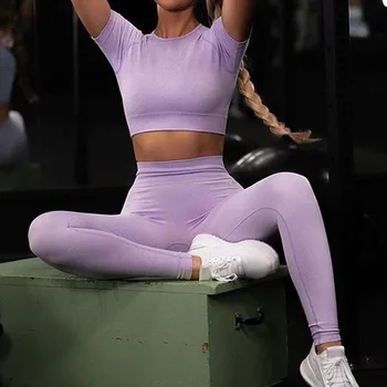 2020 Kvinder Sport, Der Passer Yoga Sæt Fitness Workout Tøj Langærmet Trænings-Og Afgrøde Top + Høj Talje Energi Problemfri Leggings