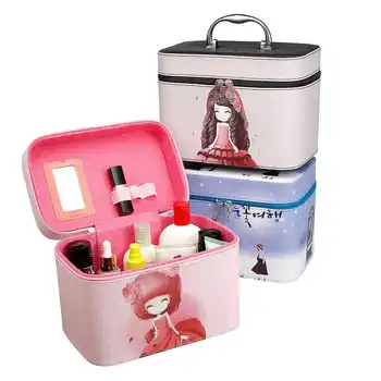 Professionelle Stor Kapacitet Cosmetic Bag PU Læder Makeup Box Rejse Arrangør Til Kosmetik Fashion Toiletartikler Tasker, Kufferter