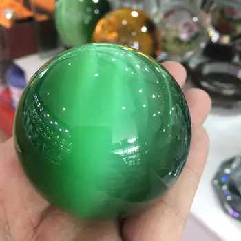 Sjælden Naturlig Kvarts grønne Cat Eye Krystal Healing Bolden Sfære 60mm + Stå 5AAA