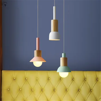Macaroon Enkelt Hoved Træ Nordiske Vedhæng Lys på Moderne Minimalistisk E27 Led lampe til Stue, Soveværelse, Spisestue Armatur