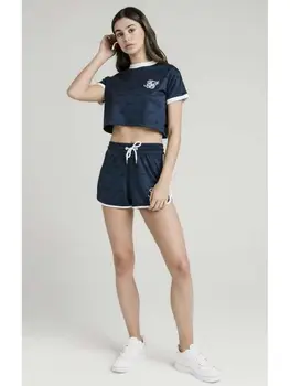 SikSilk Skygge Silke Afgrøde Tee - Navy Kvinde T-Shirt