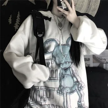 Efteråret Hættetrøjer Kvinder Hvid Sort Løs Særlige Trykt Japan Kvindelige Sweatshirts Hip Hop Part, Japan Mode Harajuku-Hættetrøje