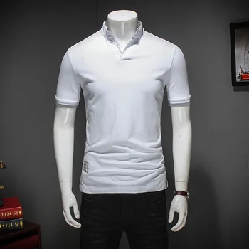 NEJ.662 Solid farve mandarin collar mode afslappet kortærmet t-shirt Sommer 2019 Ny kvalitet bomuld stor størrelse t-shirt mænd M-7XL