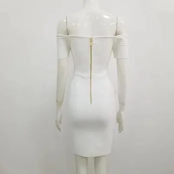 Kvinder Vinteren Sexet Off Skulder-Knappen Hvid Mini Bodycon Bandage Dress 2020 Elegant Aften Party Club Kjole Vestidos