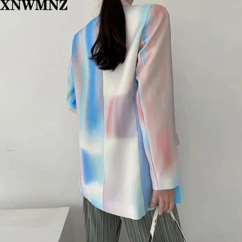 XNWMNZ za Kvinder 2020 Mode Dobbelt Breasted Tie-dye Print-Blazer Vintage Pels Lange Ærmer, Lommer Kvindelige Overtøj Smarte Toppe
