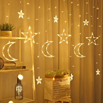 Moon Star-Lampe LED-Lampe String julelys Udsmykning Ferie Lys Gardin Lampe 3,5 m Bryllup 220v Fe Lys String Set