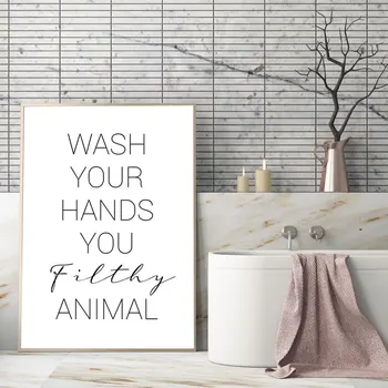 Sjove Badeværelse Tegn på Lærred, Plakat Wall Art Prints Nyde Din Overbygning skal Du Vaske dine Hænder Skylle det Toilet Tegn Badeværelse Indretning