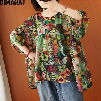 DIMANAF Plus Size Bluse Shirts Kvinder Tøj Elegant Dame Toppe, Tunika Vintage Blomster Print Sommeren Casual Løs Oversize 5XL 6XL