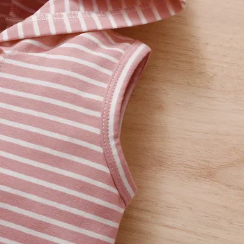 Spædbarn Baby Piger Drenge Stribe Print Buksedragt Ærmeløs Kort Bodysuit-Knappen Hætteklædte Tøj 0-24M