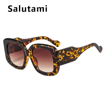 Unikke Tyk Ramme Square Leopard Lilla Gradient Solbriller Til Kvinder 2021 Luksus Mærke Vintage Bred Ben Uv400-Brillerne Grøn