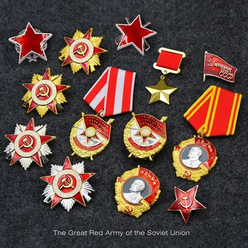 Top kvalitet WW2 anden VERDENSKRIG CCCP Rækkefølgen af den Patriotiske Krig guld-stjernet røde flag badge sovjetunionen medaljer indstille pin-broche