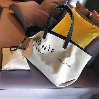 Berømte Mærke Stor Tote Bag Canvas Håndtasker Ins Skulder Canvas Shopping Tasker for FemaleChic Mode Sexet Afslappet Kvinder Taske 2020