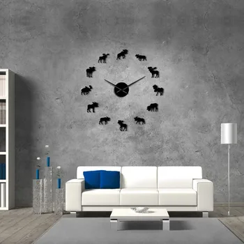 Dyreliv Elg DIY Gigantiske Wall Clock Elg Silhuet Dekorative Rammeløse Væg Ur Moderne Natur, Dyr Kunst på væggene Jagt Ur