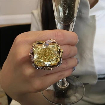 Overdrivelse 14K Guld Champagne Diamant Ring for Kvinder Gave Ren Bizuteria bague medium Gemstone 14K Gul guld Smykker-Ringe box