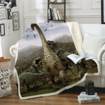 Dinosaur Jurassic 3D Printet Fleece Tæppe til Senge Tyk Dyne Mode Sengetæppe Sherpa Smide Tæppe Voksne Børn Børn Dreng