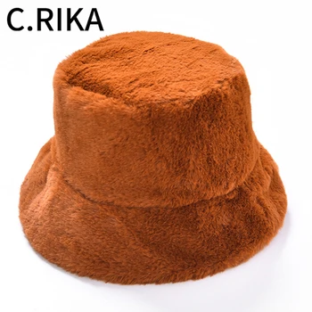 Ny Mode Faux Fur Vinter Bucket Hat til Kvinder Girl Solid Tyk Blød Varm Fiskeren Hat til Udendørs Ferie Hat Bob Dame Panama