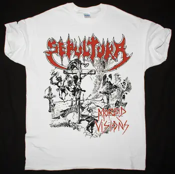 Sepultura Morbid Visions Thrash Metal Cavalera Nye Hvide T-Shirt