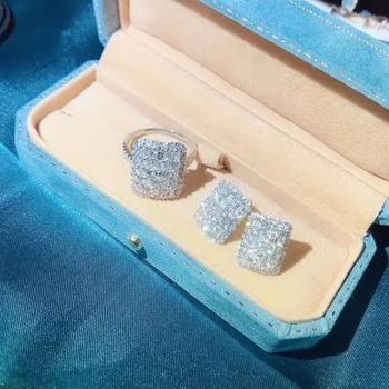 Luksus Diamant med cz Ring i 925 sterling sølv Bijou Engagement Bryllup band Ringe til Kvinder, Brude Fin Fest Smykker