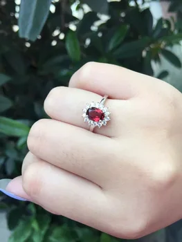[MeiBaPJ Naturlig Rød Granat Ædelsten Trendy Flower Ring til Kvinder i Ægte 925 Sterling Sølv Charm Fine Smykker