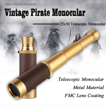 HD Vision 25x50 Teleskopisk Pirat Monokulare for Børn & Voksne Spyglass til Camping Månen Ser Håndholdte Sammenklappelig Telescope