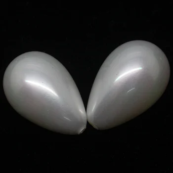 Engros-2stk! 16x25mm Hvid Shell Pearl mor perle-Dråbe-Teardrop Halv Hul Løse Perler