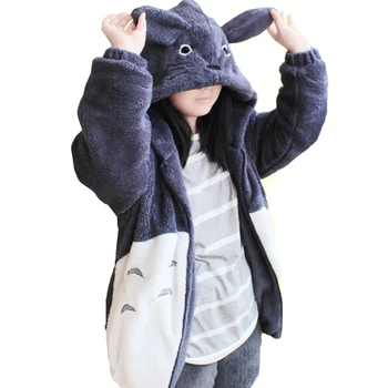Hætte Sweatshirt Kawaii Totoro Mænd Kvinder Harajuku Blød Plys Hættetrøjer Plus Size Overstørrelse Cosplay Jakke Frakke Løs Sweatshirt