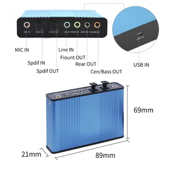 Professionel USB-lydkort 6 Kanal 5.1 Optisk Eksterne Audio-Card Converter CM6206 Chipsæt til Bærbare Desktop Mikrofon