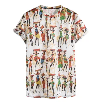 Sommer T-Shirt Afrikanske Mænd T-shirt Etnisk Stil Mænd Skjorte Ærme Rund Hals, Print Street Smarte Nye Løs Casual T-shirt Camiseta