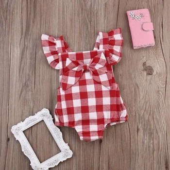 Bodyer Plaid Nyfødte Baby Pige Bomuld Sløjfeknude Tøj Bodysuit Buksedragt Tøj Sæt børnenes Ting For Piger 2018