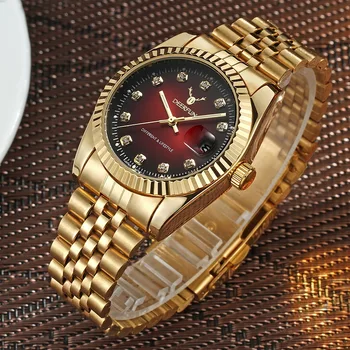 Deerfun berømte mærke Mænd ur business guld diamant mode kalender luksus vandtæt quartz armbåndsur Relogio Masculino