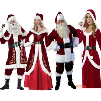 Lovers' tøj Jul Kostumer Santa Claus Voksne Rød Jul Tøj Cosplay Kostume Luksus Passer til Ferie Part Kjole