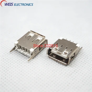 100PCS USB-stik Kvindelige socket Type En 180 graders lige pin AF180 4 pins 13,7 mm plug kobber shell Gratis fragt