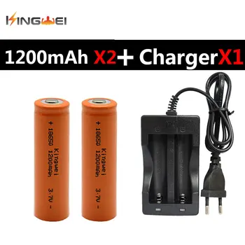 2stk Kingwei 1200mah 18650 Li-ion 3,7 V Genopladeligt Batteri +1x18650 Dobbelt Oplader til Lommelygte Laser Pen