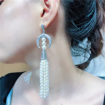Hot sælge Eu-Amerikanske stilarter naturlig hvid ferskvandsperle micro indlæg zircon tilbehør øreringe, mode smykker