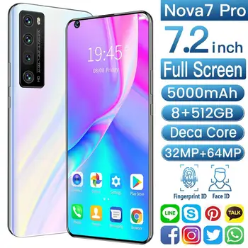 Glaxy Nova7Pro 8+256GB Face Unlock Andriod Smart Telefon 7.2 Tommer Store Skærm Deca Core MTK6899 Mobil Mobiltelefon Globale 5G LTE Band