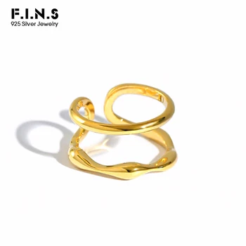 F. I. N. S Minimalistiske Dobbelt Lag Linje S925 Sterling Sølv Ring Uregelmæssige Konkave Glatte Åbning Finger Ring Fine Smykker