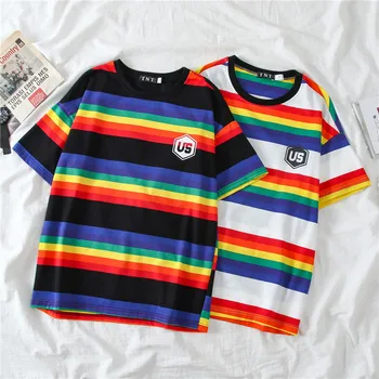 Streetwear T-Shirt til Kvinder tøj Rainbow Stribe Top Harajuku Tshirt 2020 Sommeren Korte Ærmer koreanske Punk T-shirt, top, t-shirt
