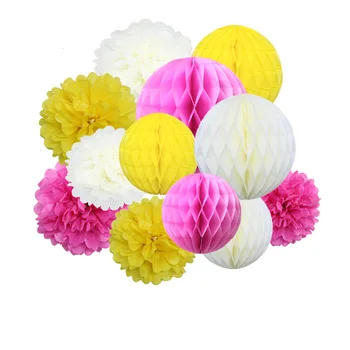 1 sæt Off-white Grå Flerfarvet Runde Honeycomb Balls lampion Papir Blomst Bold Pom Poms Til Bryllup Fødselsdag Part Dekorationer