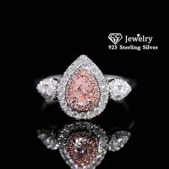 CC Trendy Ringe Til Kvinder 925 Sølv Brude Bryllup Pink Dråbe Vand Cubic ZIrconia Ring Løfte Fine Smykker Drop Shipping CC585