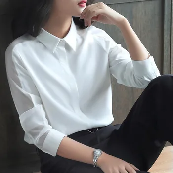 Elegante Nye koreanske Kvinder shirt kvindelige langærmet Professionelle kontor dame bluse Toppe, Mode Chiffon skjorte Sort Hvid DD2243