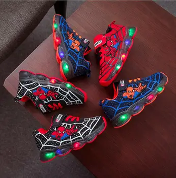 Disney Fashion Drenge Sko Spiderman Barn Lysende Sneakers Mærke Mesh sko Kids LED Blinkende Sko Baby Afslappet Sko