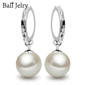 Bali Jelry Øreringe 925 Sølv Smykker Tilbehør 10mm Perle Trendy Drop Øreringe til Kvinder Bryllup Løfte Party Gave Engros