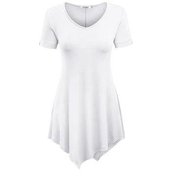 Plus Size T-Shirt Kvinder Sommeren Afslappet Asymmetrisk Løs T-shirt til Kvinder, Tøj, Mode, Uregelmæssig Kort Ærme Toppe Ropa Mujer 2545