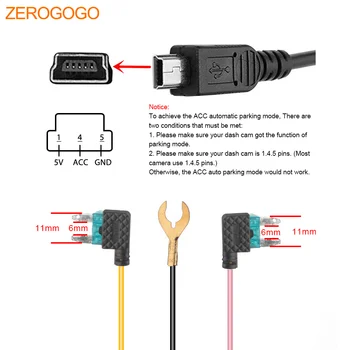 ZEROGOGO Svært Tråd Kit 12V til 5V Trådbroer for Dash Cam Bil Adapter Kabel til DVR Opladning til Dash Cam-Tråd til DVR med ACC