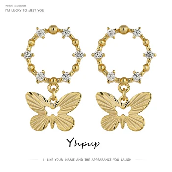 Yhpup kpop Butterfly Dingle Øreringe til Kvinder Udsøgt Bling Cubic Zirconia Temperament Øreringe Smykker Bijoux Femme 2020