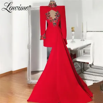 Robe De Soiree Dubai Applikeret Aften Kjoler, Lange Ærmer Cocktail Party Kjole Kort Arabisk Kvinder Mellemøsten Prom Kjoler 2021