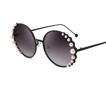 Overdimensionerede Runde Solbriller Kvinder Luksus perle Brand designer Briller Damer Elegante Klar Linse pink nuancer til kvinder Briller