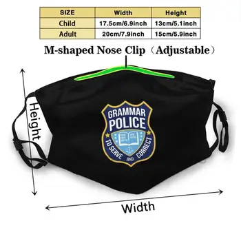 Sjove Grammatik Politiet Engelsk Lærer Beklædning Print Genanvendelige Maske Pm2.5 Filter Trendy Munden Ansigtsmaske Til Børn, Voksne Engelsk